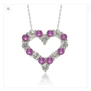 Suzy Levian NEW SS Pink Sapphire & Diamond Accent Alternating Heart Eternity Pen